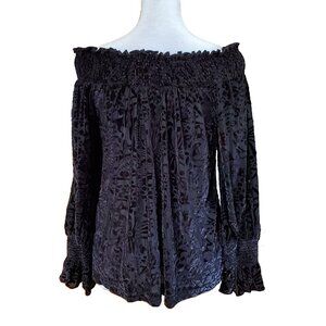 Black Velvet Burnout Off the Shoulder Blouse Womens Sz L Whimsigoth Witchy Fairy
